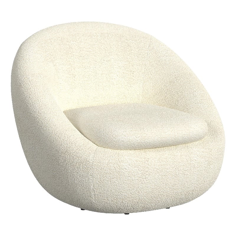 HomePop Modern Round Sherpa Fabric Swivel Chair in Creamy White