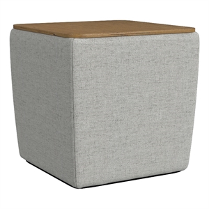 HomePop 19&quot Transitional Fabric Storage Ottoman with Wood Top in Gray