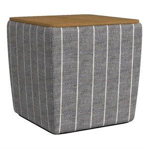 HomePop 19&quot Transitional Fabric Storage Ottoman with Wood Top in Gray/Navy