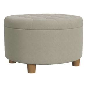 HomePop 17&quot Transitional Round Fabric Storage Ottoman in Fawn Gray