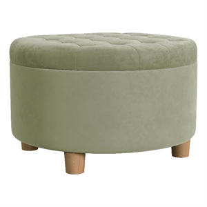 HomePop 17&quot Transitional Round Fabric Storage Ottoman in Light Sage Green