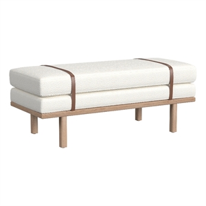 HomePop 18&quot Transitional Fabric & Wood Upholstered Bench Base in Cream