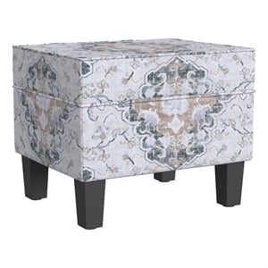 HomePop 18&quot Medium Cotton Storage Ottoman in Cream Antiqued Medallion Ebony