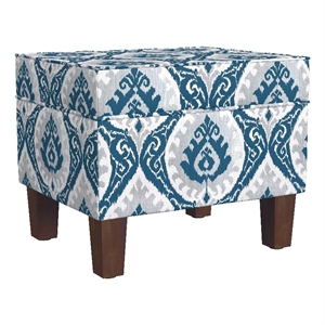 HomePop 18&quot Medium Fabric Storage Ottoman in Blue Ikat Medallion Print