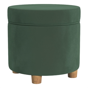 HomePop 18&quot Transitional Round Fabric Storage Ottoman in Loden Green