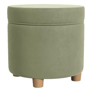 HomePop 18&quot Transitional Round Fabric Storage Ottoman in Light Sage Green
