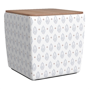 HomePop 19&quot Transitional Fabric Storage Ottoman with Wood Top in Cream/Sage