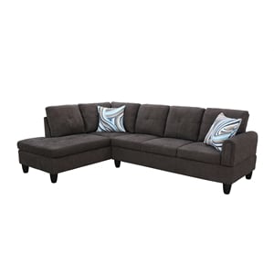 Star Home Living Marseille Linen Fabric Sectional Sofa Set in Dark Brown