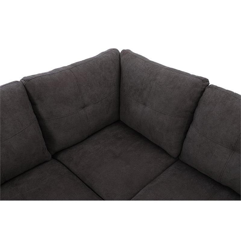 Star Home Living Marseille Linen Fabric Sectional Sofa Set in Dark Brown