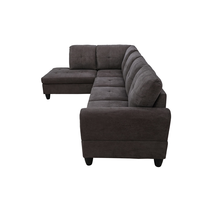 Star Home Living Marseille Linen Fabric Sectional Sofa Set in Dark Brown