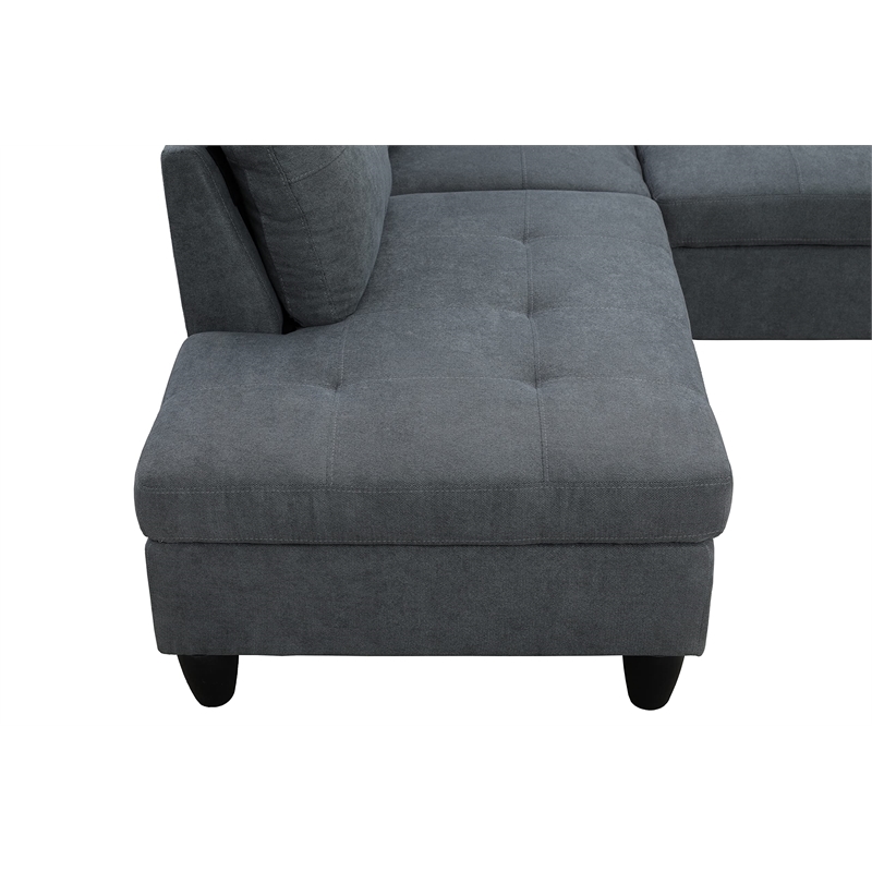 Star Home Living Marseille Linen Fabric Sectional Sofa Set in Dark Gray