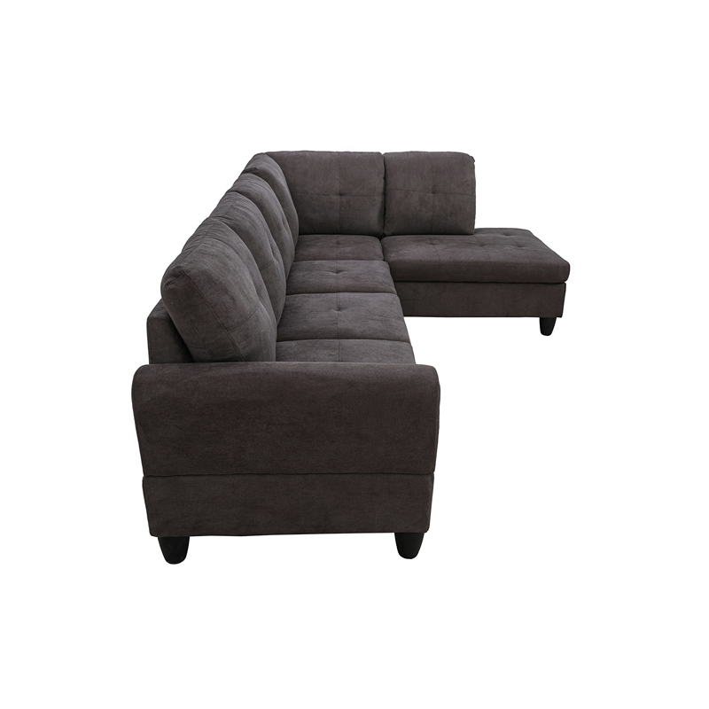 Star Home Living Puebla Linen Fabric Sectional Sofa Set in Dark Brown