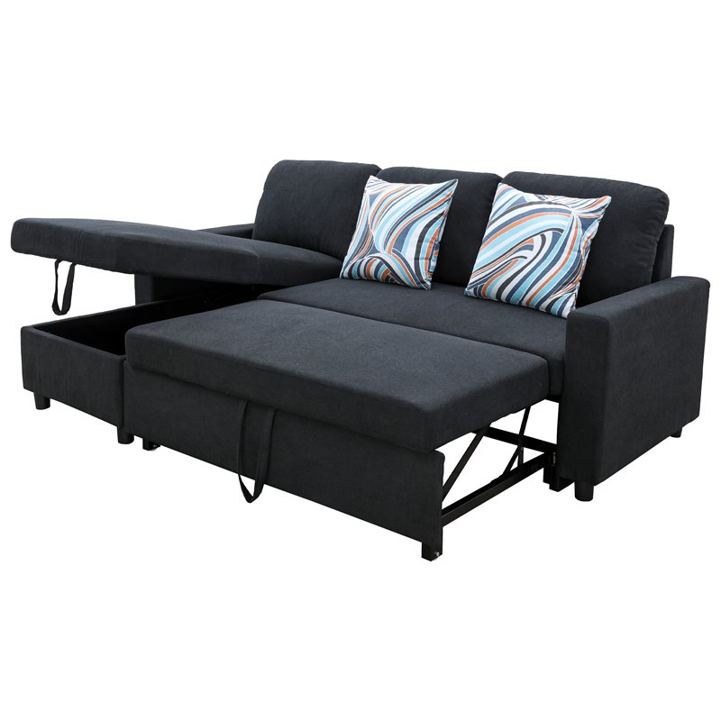 Star Home Living Hannah Microfiber Fabric Revers. Sectional Sofa in Black
