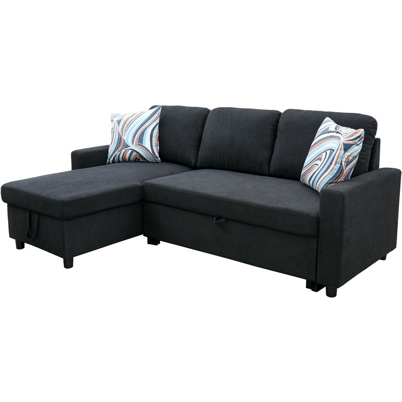 Star Home Living Hannah Microfiber Fabric Revers. Sectional Sofa in Black
