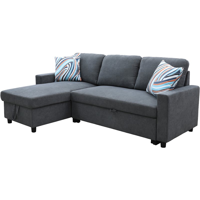 Star Home Living Hannah Microfiber Fabric Revers. Sectional Sofa in Dark Gray