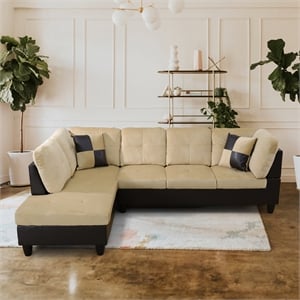 Beverly Fine Furniture Microfiber with Faux Leather Sofa Set With Ottoman Beige