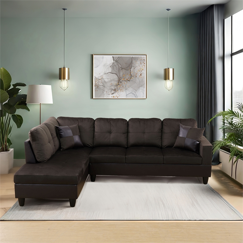Star Home Living Corp Timmy Microfiber Fabric Left Facing Sectional in Espresso