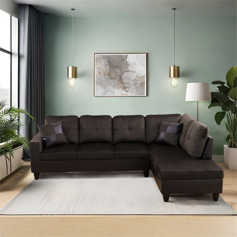 Star Home Living Corp Chris Microfiber Fabric Right Facing Sectional in Espresso