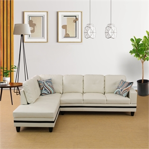 Star Home Living Corp Ben Faux Leather Left Sectional Sofa in White/Black