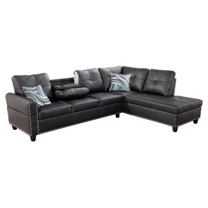 star home living corp sean faux leather sectional sofa in black