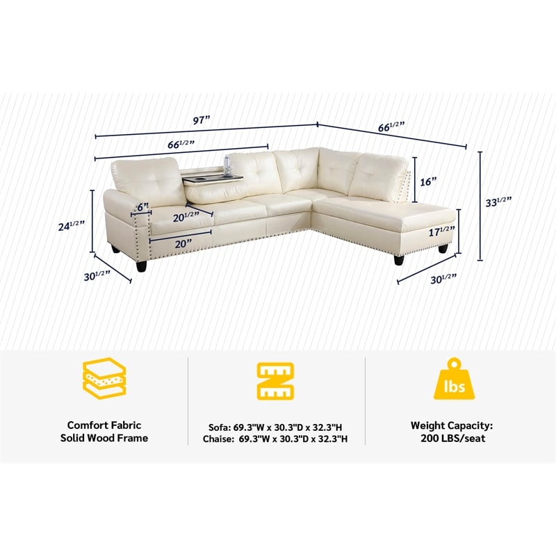 Star Home Living Corp Sean Faux Leather Sectional Sofa in Shiny White