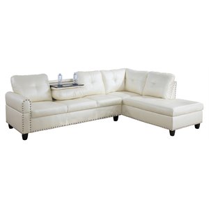 star home living corp sean faux leather sectional sofa in shiny white