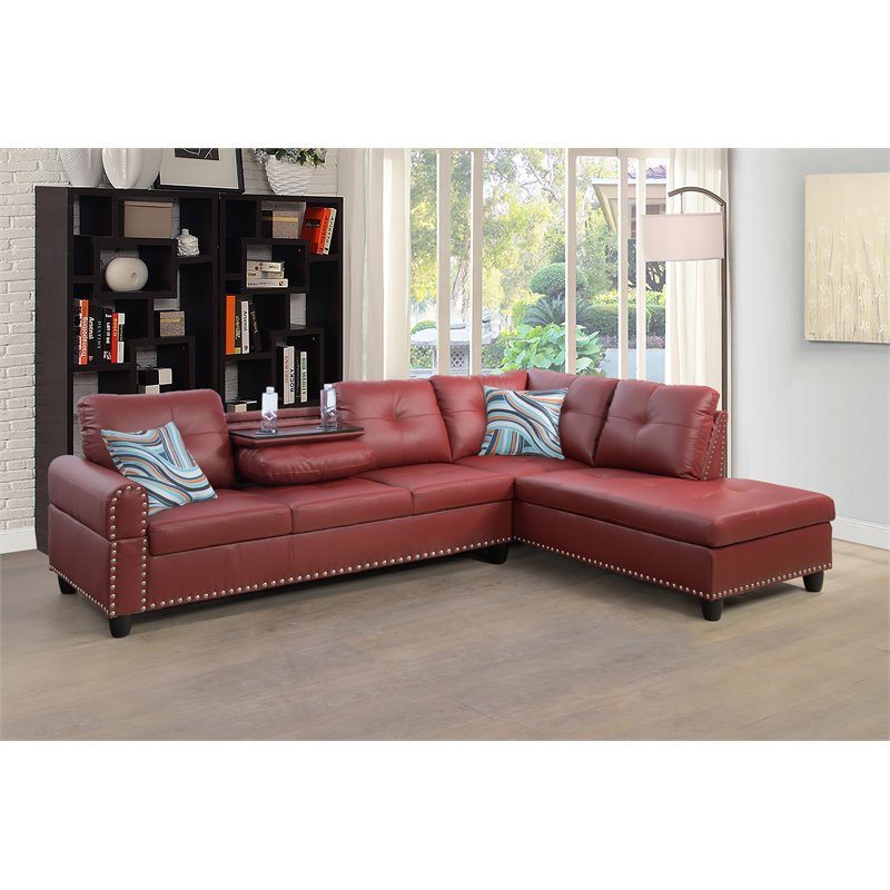 Star Home Living Corp Sean Faux Leather Sectional Sofa in Wine Red