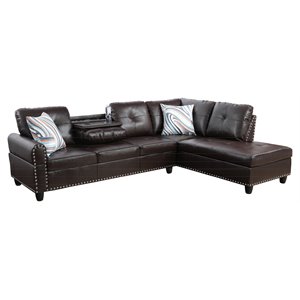 star home living corp sean faux leather sectional sofa in dark brown