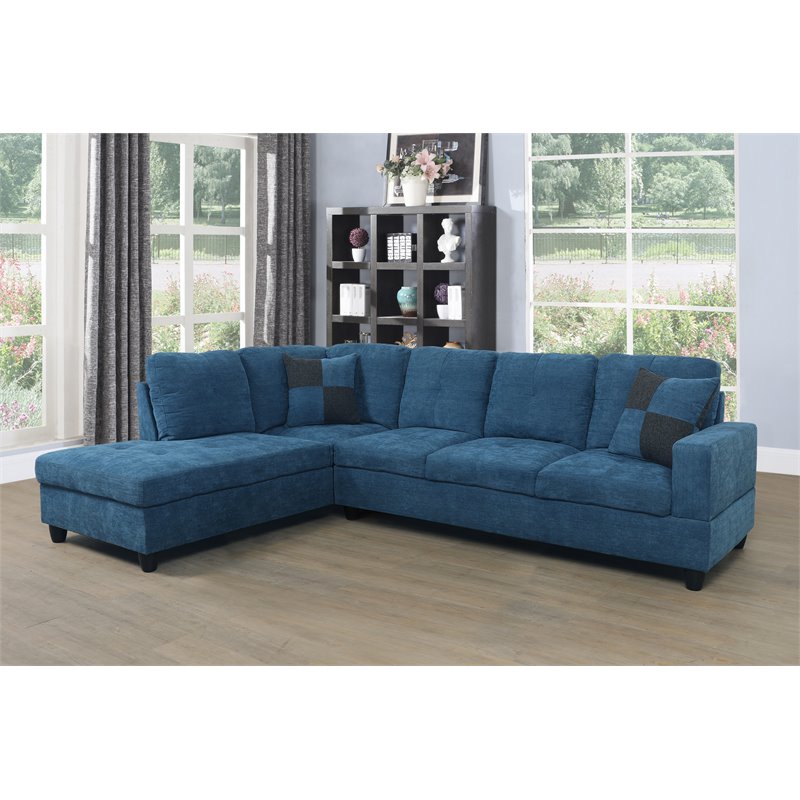 Star Home Living Corp Tracy Velvet Left Facing Sectional in Lake Blue