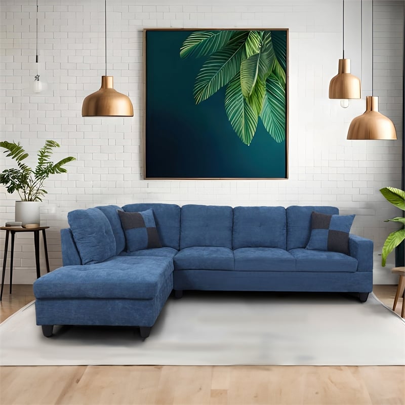 Star Home Living Corp Tracy Velvet Left Facing Sectional in Lake Blue