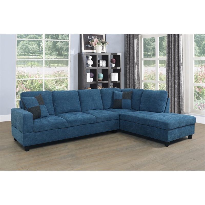 Star Home Living Corp Simon Velvet Right Facing Sectional in Lake Blue