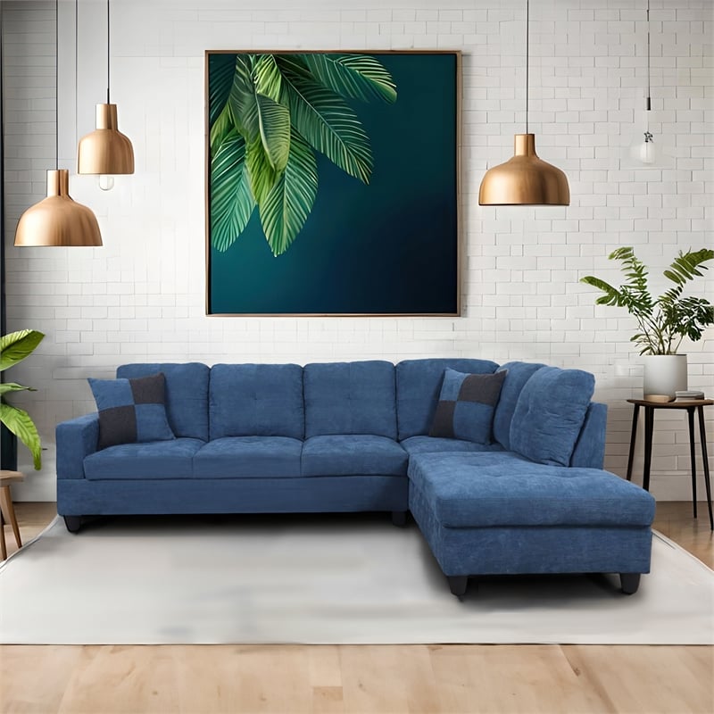 Star Home Living Corp Simon Velvet Right Facing Sectional in Lake Blue