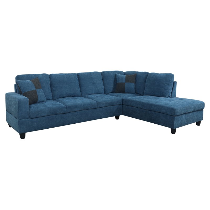 Star Home Living Corp Simon Velvet Right Facing Sectional in Lake Blue
