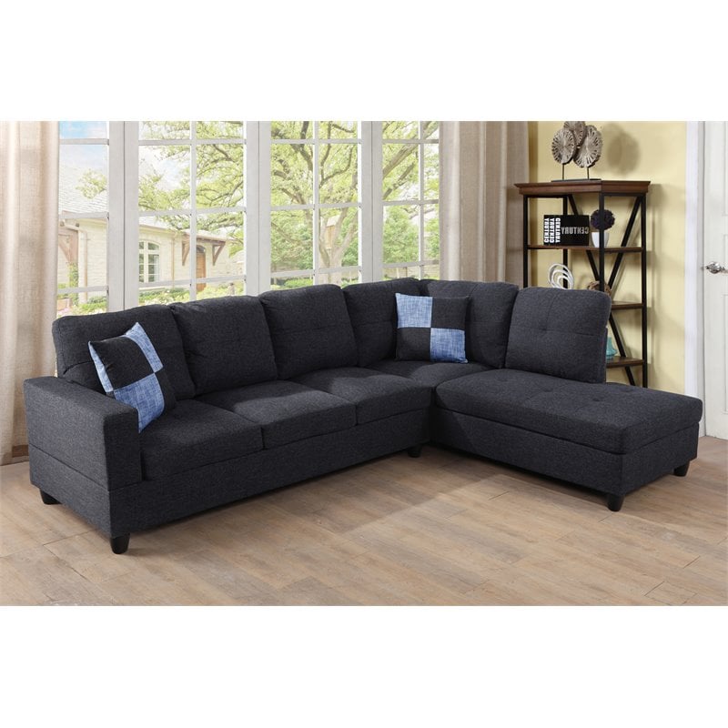 Star Home Living Corp Simon Linen Fabric Right Facing Sectional in Black/Gray