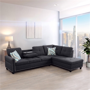 Star Home Living Corp Victor Linen Fabric Sectional Sofa in Black/Gray