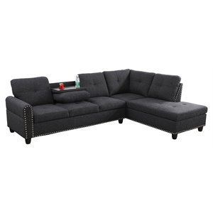 star home living corp victor linen fabric sectional sofa in black/gray