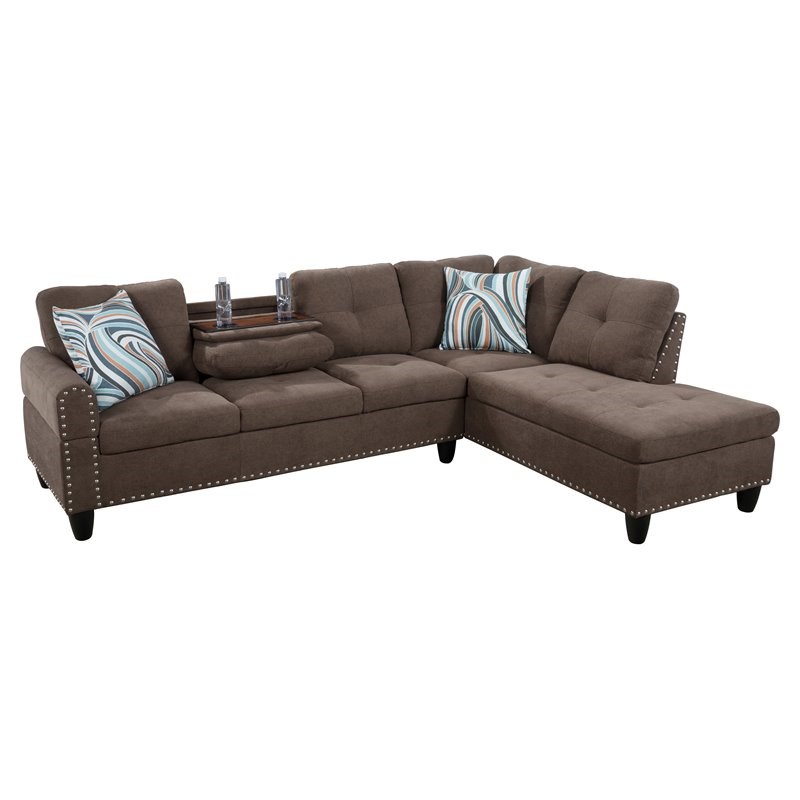 Star Home Living Corp Victor Linen Fabric Sectional Sofa in Brown/Gray