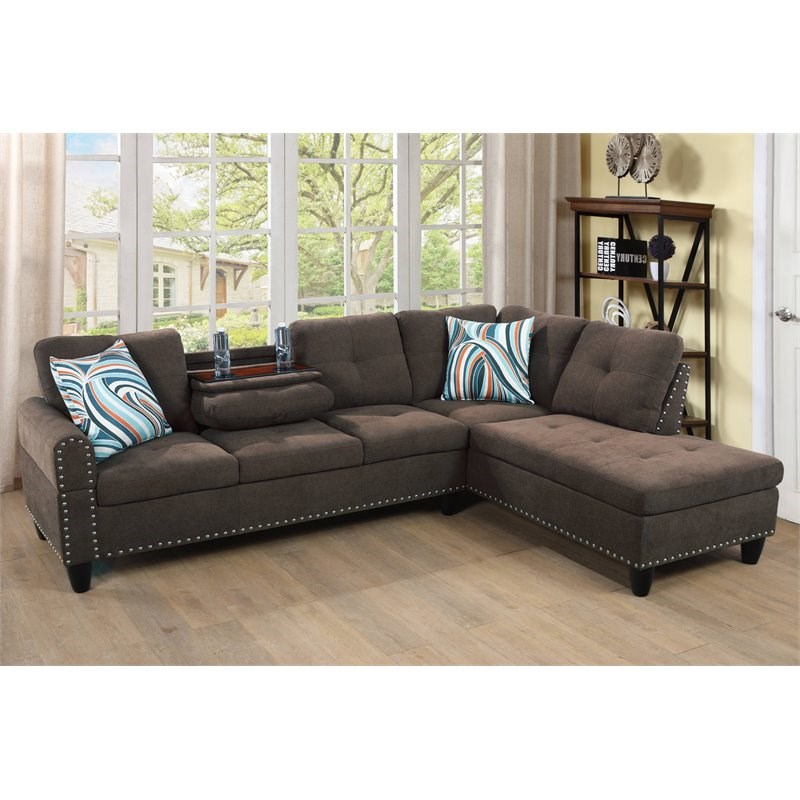 Star Home Living Corp Victor Linen Fabric Sectional Sofa in Brown/Gray