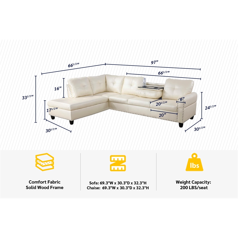 Star Home Living Corp Yolanda Faux Leather Sectional Sofa in Shiny White