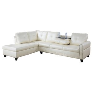 Star Home Living Corp Yolanda Faux Leather Sectional Sofa in Shiny White