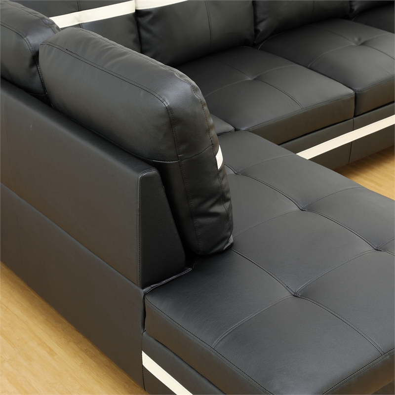 Star Home Living Corp Ben Faux Leather Left Sectional Sofa in Black/White
