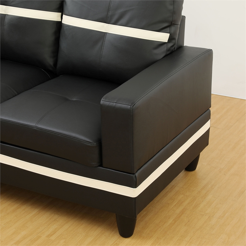 Star Home Living Corp Ben Faux Leather Left Sectional Sofa in Black/White