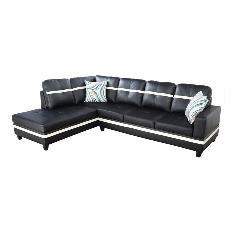 Star Home Living Corp Ben Faux Leather Left Sectional Sofa in Black/White