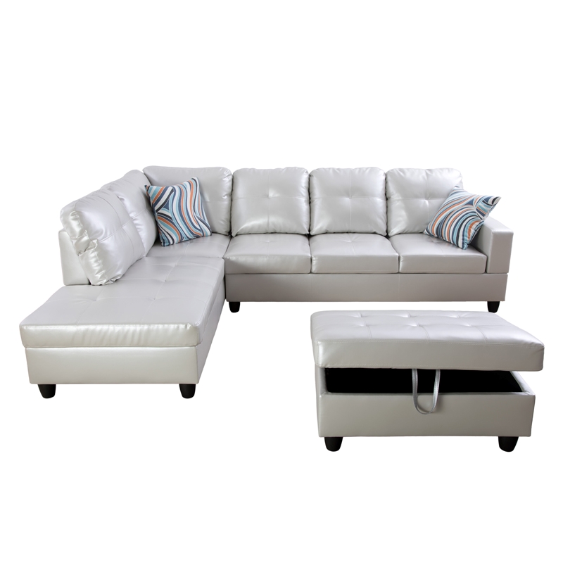 Star Home Living Corp Ben Faux Leather Left Sectional Sofa in Silver Powder