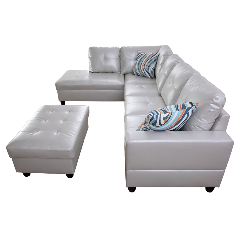 Star Home Living Corp Ben Faux Leather Left Sectional Sofa in Silver Powder