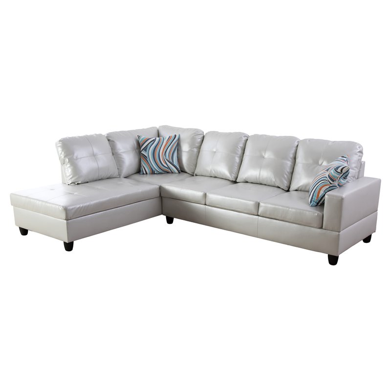 Star Home Living Corp Ben Faux Leather Left Sectional Sofa in Silver Powder