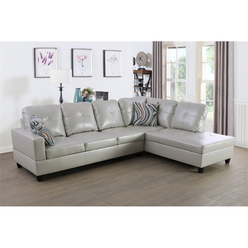 Star Home Living Corp Harry Faux Leather Right Sectional Sofa in Silver Powder
