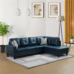 Star Home Living Corp Harry Faux Leather Right Sectional Sofa in Green Blue