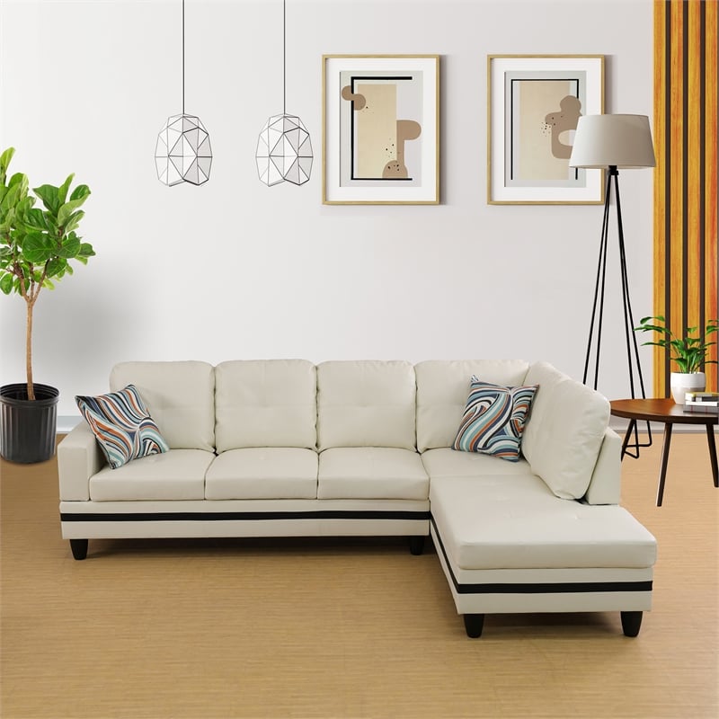 Star Home Living Corp Harry Faux Leather Right Sectional Sofa in White/Black