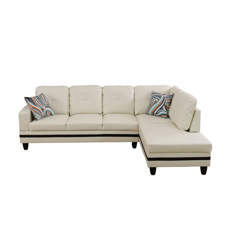 Star Home Living Corp Harry Faux Leather Right Sectional Sofa in White/Black